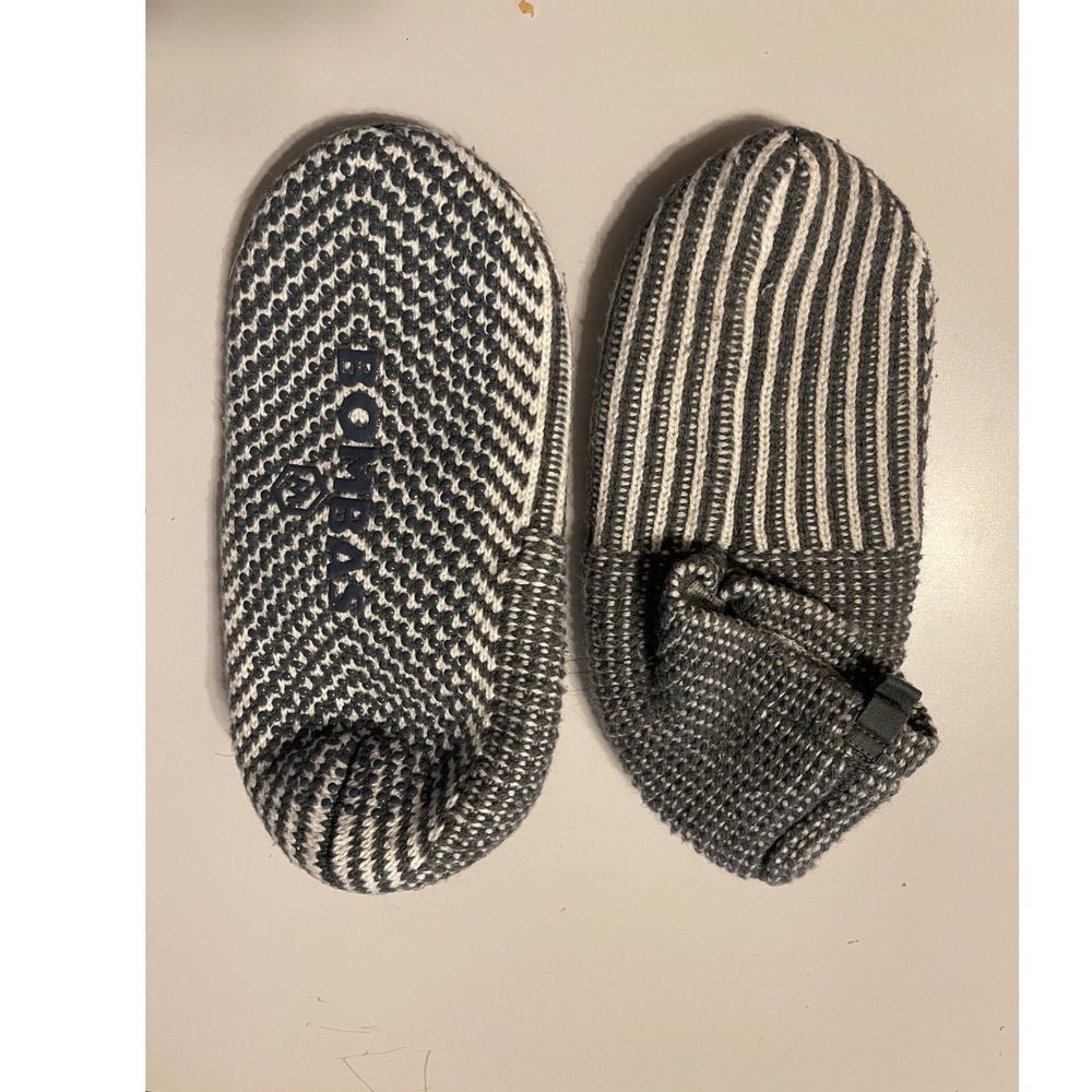 Bombas Gripper Slippers Mens Medium Gray White Excellent Striped Knit Loungewear